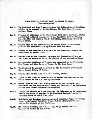 Captions, State Visit of President Harry S. Truman to Brazil