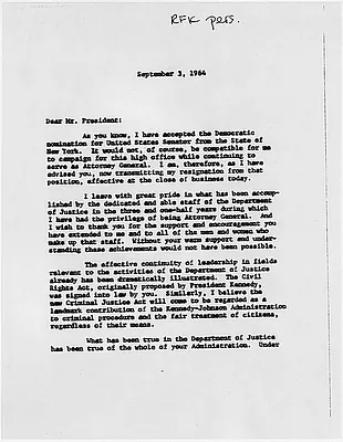 Robert F. Kennedy Resignation Letter
