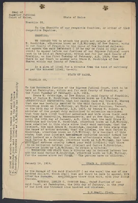 Sacco-Vanzetti Case Records, 1920-1928. Defense Papers. Writ of Divorce, January 14, 1919. Box 12, Folder 47, Harvard Law School Library, Historical & Special Collections