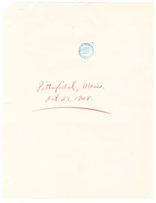 Reading Copy, Speech of President Harry S. Truman, Pittsfield, Massachusetts