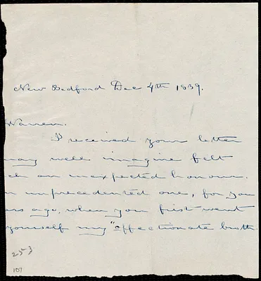 Fragment of letter from Debora Weston, New Bedford, [Mass.], to Richard Warren Weston, Dec. 4th, 1839