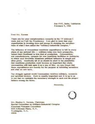 Letter from Dwight D. Eisenhower to Stanley Karson