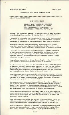 Remarks to graduating class, U.S. Naval Academy, Annapolis, Maryland, 7 June 1961