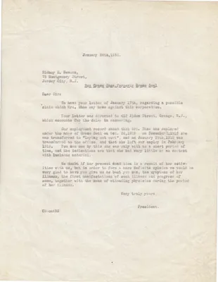 Letters Received to Sidney H. Newman, January 24, 1933