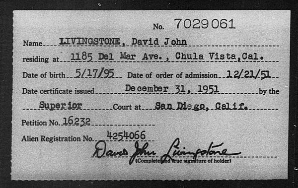 Livingstone, David John - 1951