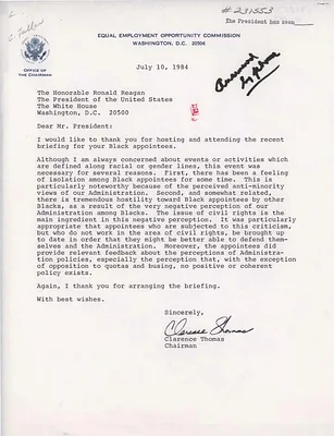 Letter from Clarence Thomas to President Ronald Reagan regarding black appointees, 07/10/1984