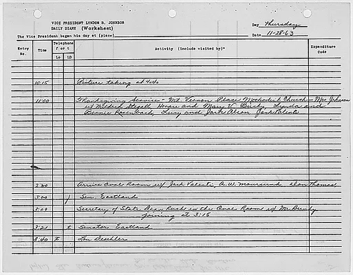 President's Daily Diary Entry, November 28, 1963