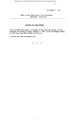 President is to Attend a Reception of the American Society of Oral Surgeons on Evening of October 7, Accompanied by a Travel Pool [Notice to Press]