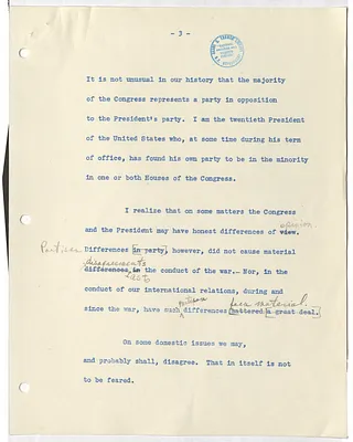 Partial Draft of President Harry S. Truman's State of the Union Address