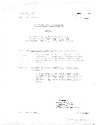 Agenda, Eighth Meeting of the National Security Council