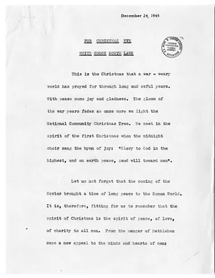 Draft of Remarks of President Harry S. Truman on Christmas Eve