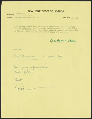 Herbert Brutus Ehrmann Papers, 1906-1970. Sacco-Vanzetti. "Transcript": new edition, 1969. Box 14, Folder 20, Harvard Law School Library, Historical & Special Collections