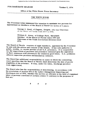 Nomination of George J. Reed and William E. Amos as Members of the Board of Parole [Position Appointments and Resignations]