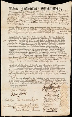 Martha Smith indentured to apprentice with John Melendy of Boston, 25 February 1746