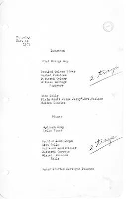 White House Luncheon and Dinner Menu
