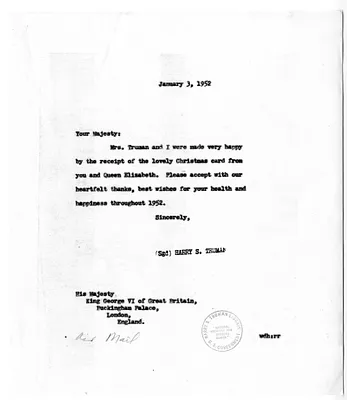 Letter from President Harry S. Truman to King George VI of Great Britain