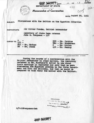 Memorandum of Conversation with Secretary of State Dean Acheson, Ambassador of Great Britain Sir Oliver Franks, and John H. Ferguson