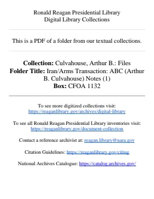 Iran/Arms Transaction: ABC (Arthur B. Culvahouse) Notes (1)