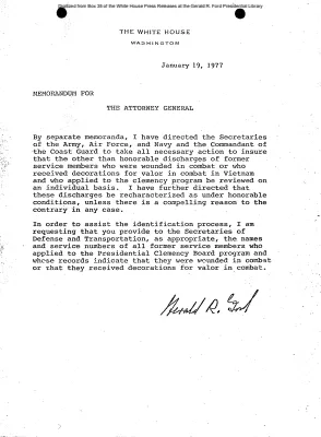 Memorandum for the Attorney General from the President on the military Vietnam clemency program