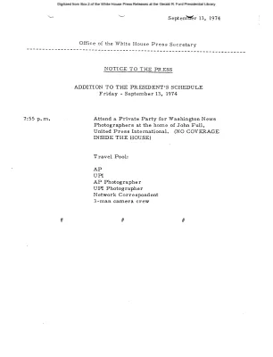 Addition to President's Schedule, Friday, September 13, 1974