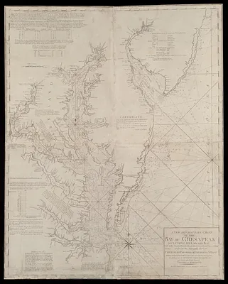 A new and accurate chart of the Bay of Chesapeak including Delaware Bay with all the shoals, channels, islands, entrances, soundings, & sailing marks as far as the navigable part of the rivers Patowmack Patapsco & N. East