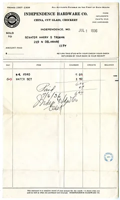 Bill from Independence Hardware Company