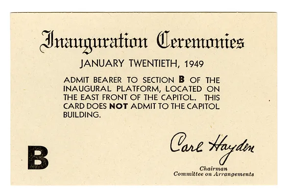 Admittance Card for Inauguration Ceremonies