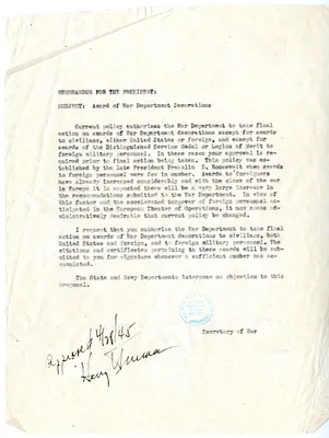 Memoradum to President Harry S. Truman from Secretary of War Henry Stimson