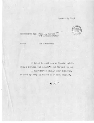 Memorandum from President Harry S. Truman to Paul A. Porter