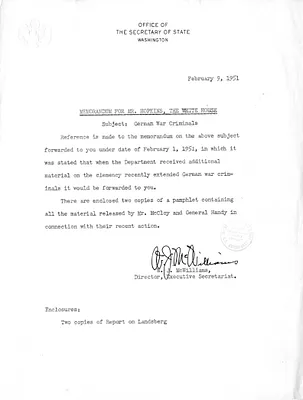 Memorandum from W. J. McWilliams to William J. Hopkins