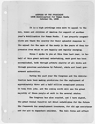 Address At The 1935 Mobilization for Human Needs