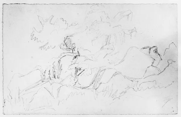 Sketch of a Rocky Landscape and Trees