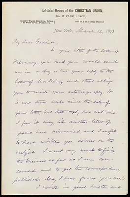 Letter from Oliver Johnson, New York, to William Lloyd Garrison, March 12, 1873