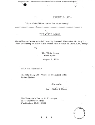 Richard Nixon Letter of Resignation