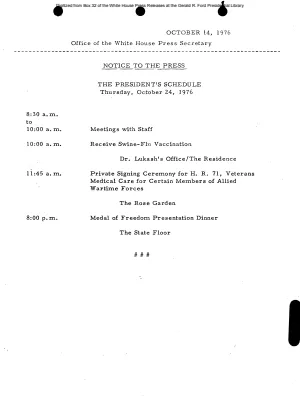 President's Schedule Thursday, October 24, 1976