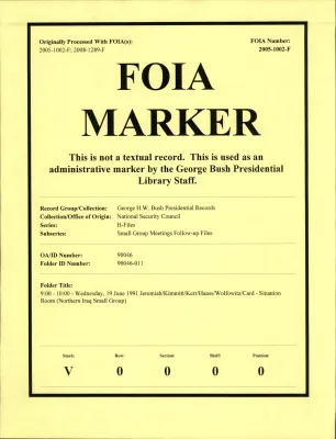 9:00 - 10:00 - Wednesday, 19 June 1991 Jeremiah/Kimmitt/Kerr/Haass/Wolfowitz/Card - Situation Room (Northern Iraq Small Group)