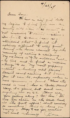 Rosa autograph note signed (postcard) to Tom O'Connor, July 28, 1927