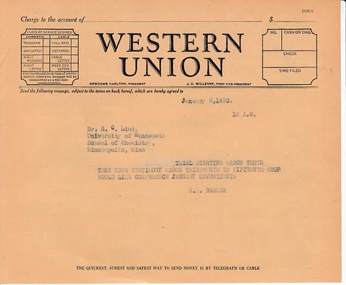 Telegram to S.C. Lind, January 6, 1930