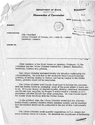 Memorandum of Conversation with Secretary of State Dean Acheson, President Harry S. Truman, and Prime Minister of Canada Mr. Louis St. Laurent