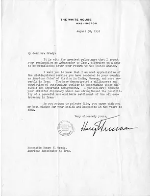 Letter from President Harry S. Truman to Henry F. Grady