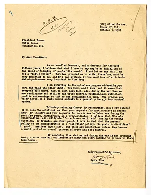 Letter from Harry Fine to President Harry S. Truman