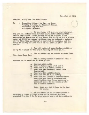 Memorandum, Hiring Civilian Women Pilots