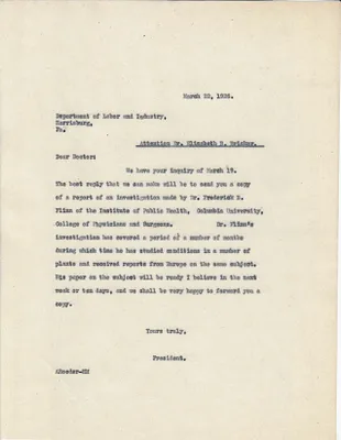 Letters Sent to Dr. Elizabeth B. Bricker, March 22, 1926