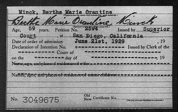 Minck, Berthe Marie Orantine - 1929