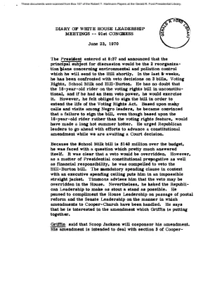 White House - Congressional Leadership Meeting, 6/23/70 (includes minutes)
