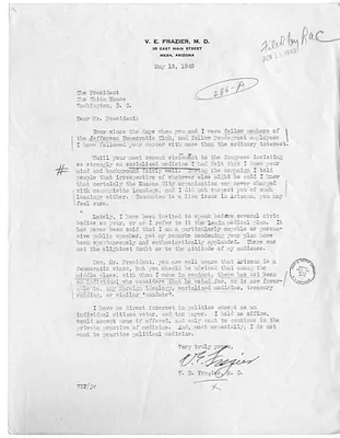 Letter form V. E. Frazier to President Harry S. Truman