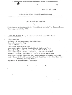 Participants in Meeting with the Joint Chiefs of Staff, The Cabinet Room [Meeting Attendee List]