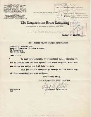 Letters Received to Thomas R. strahan, September 20, 1927