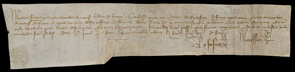 Acknowledgment of debts incurred by Louis, Duke of Orléans, and his company, to be paid by Jean, Duke of Berry