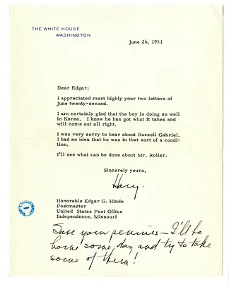 Letter from Harry S. Truman to Edgar Hinde